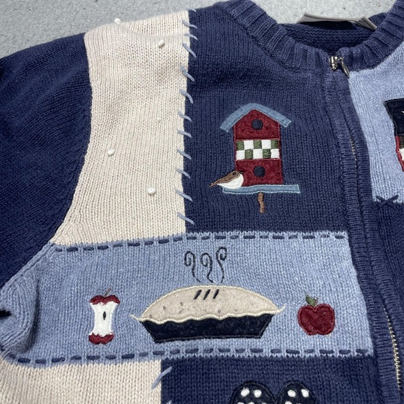 Croft & Barrow Sweater Womens Large Navy Patriotic Bear Embroidered Cardigan - Picture 3 of 12